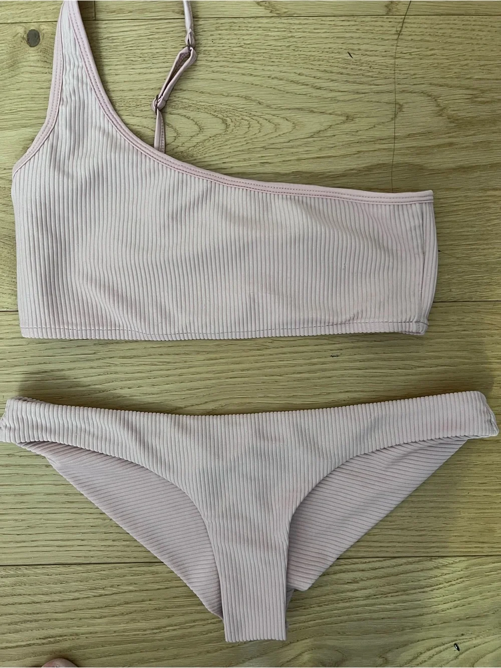 NEW! Frankie's Bikinis Pale Pink Ribbed One-Shoulder tiny Bikini S